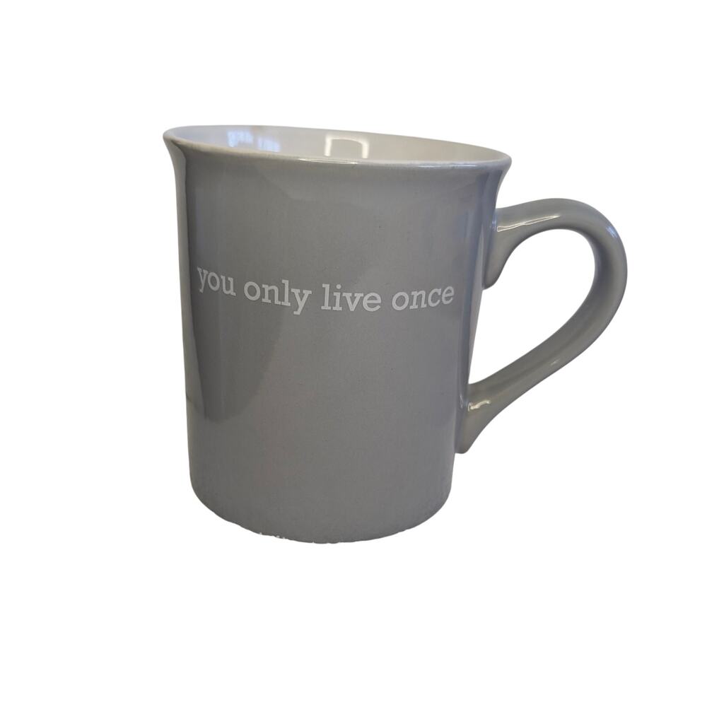 THL Coffee Mug, You Only Live Once Grey With White Interior Ceramic Drinking Cup